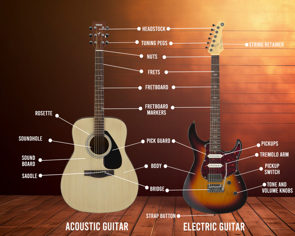 Visual guide to Guitar Anatomy: Acoustic and Electric Guitar Parts Components